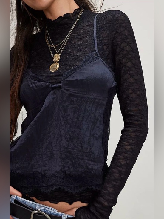 Free People Tops - NWOT Intimately by Free People From the Start Black Sheer Lace Mockneck - size s